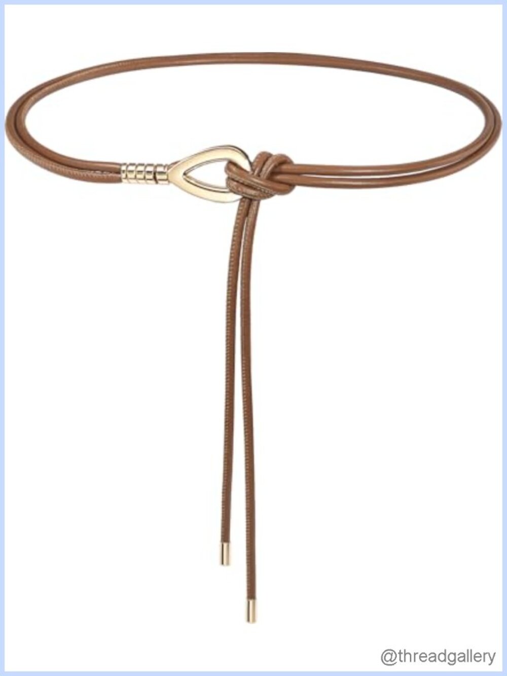 PU Leather Knotted Skinny Waist Belt Gold Buckle for Dresses